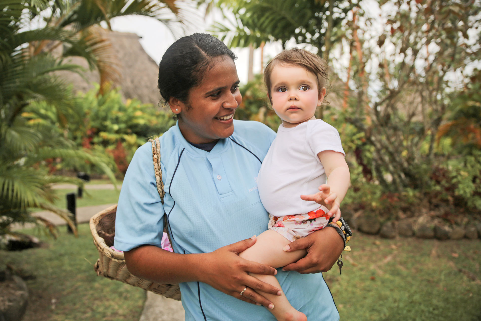 Kids-Club-2-Fiji-Vacation-with-Kids-Nanny-Service Image shows a dedicated nanny with a toddler. Each child 5 and under is assigned a dedicated 'nanny' for the duration of their Fiji family vacation.